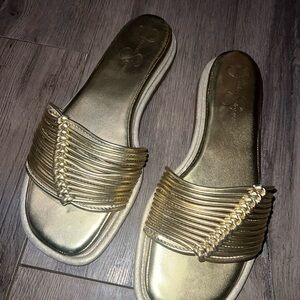 Gold Metallic Slide Sandals